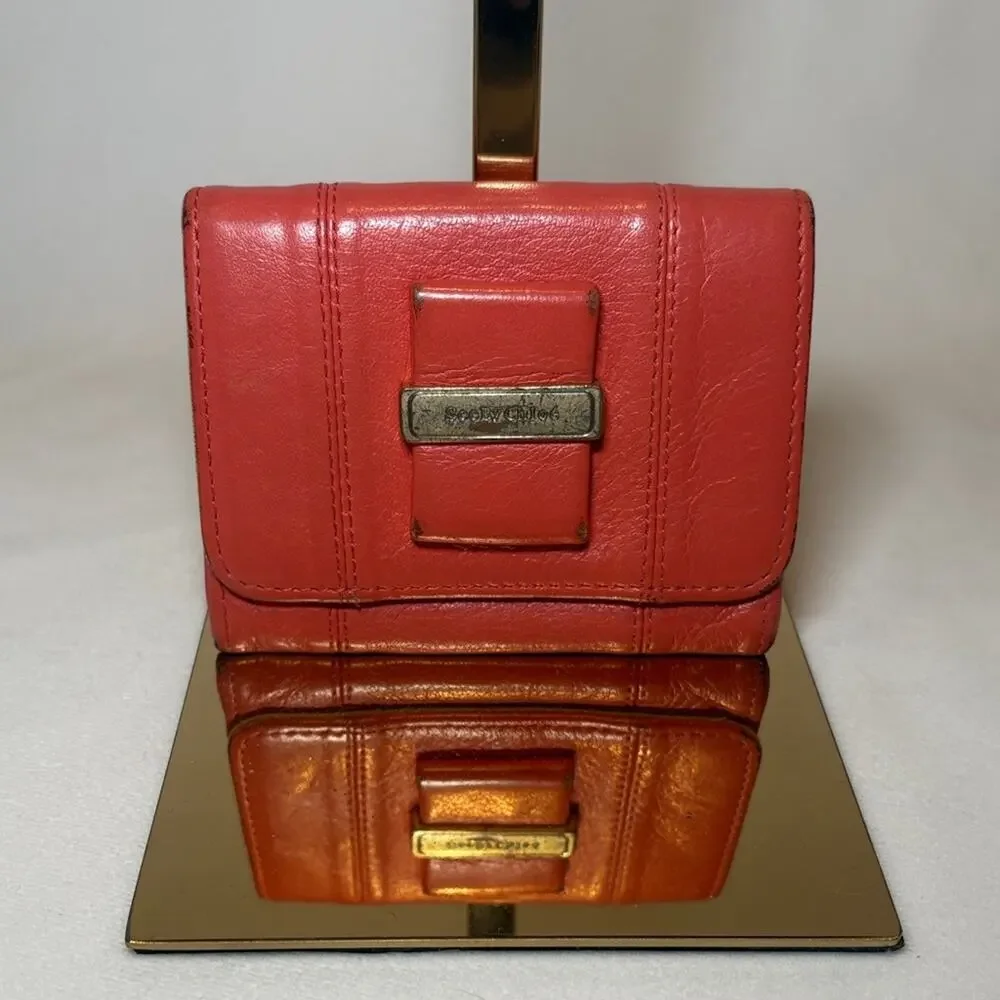 See By Chloe Coral Red Leather Trifold Wallet